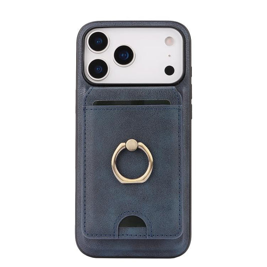 For iPhone 17 Pro Kalebol Strong MagSafe Ring Magnetic Card Bag Holder Leather Phone Case(Blue) - iPhone 17 Pro Cases by Kalebol | Online Shopping UK | buy2fix