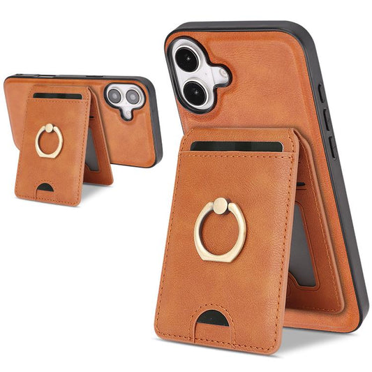 For iPhone 17 Kalebol Strong MagSafe Ring Magnetic Card Bag Holder Leather Phone Case(Brown) - iPhone 17 Cases by Kalebol | Online Shopping UK | buy2fix