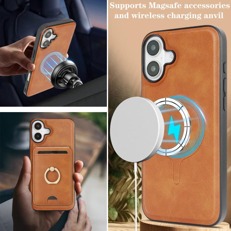 For iPhone 17 Kalebol Strong MagSafe Ring Magnetic Card Bag Holder Leather Phone Case(Brown) - iPhone 17 Cases by Kalebol | Online Shopping UK | buy2fix