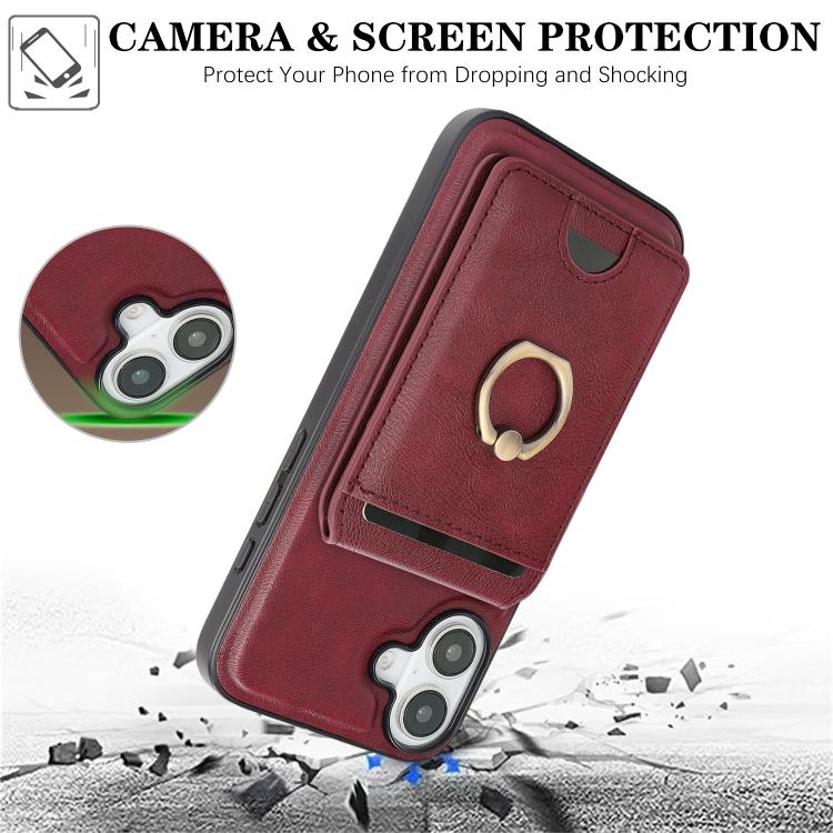 For iPhone 17 Kalebol Strong MagSafe Ring Magnetic Card Bag Holder Leather Phone Case(Red) - iPhone 17 Cases by Kalebol | Online Shopping UK | buy2fix