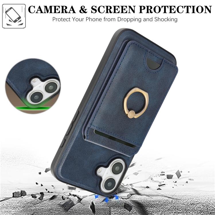 For iPhone 17 Kalebol Strong MagSafe Ring Magnetic Card Bag Holder Leather Phone Case(Blue) - iPhone 17 Cases by Kalebol | Online Shopping UK | buy2fix