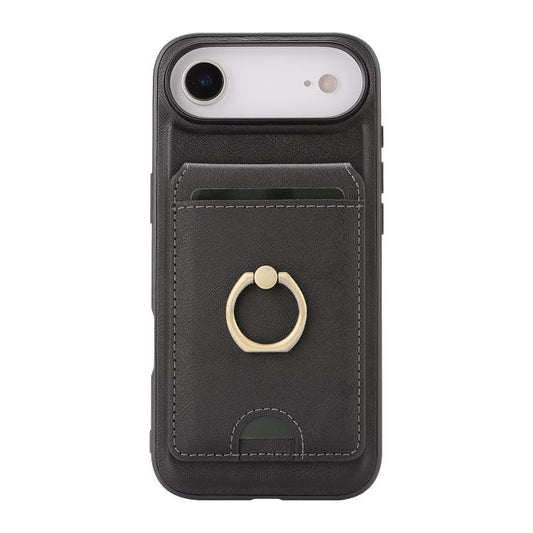 For iPhone 17 Air Kalebol Strong MagSafe Ring Magnetic Card Bag Holder Leather Phone Case(Black) - iPhone 17 Air Cases by Kalebol | Online Shopping UK | buy2fix
