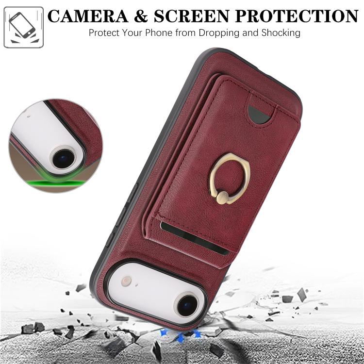 For iPhone 17 Air Kalebol Strong MagSafe Ring Magnetic Card Bag Holder Leather Phone Case(Red) - iPhone 17 Air Cases by Kalebol | Online Shopping UK | buy2fix