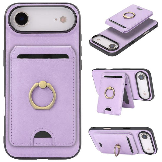 For iPhone 17 Air Kalebol Strong MagSafe Ring Magnetic Card Bag Holder Leather Phone Case(Purple) - iPhone 17 Air Cases by Kalebol | Online Shopping UK | buy2fix