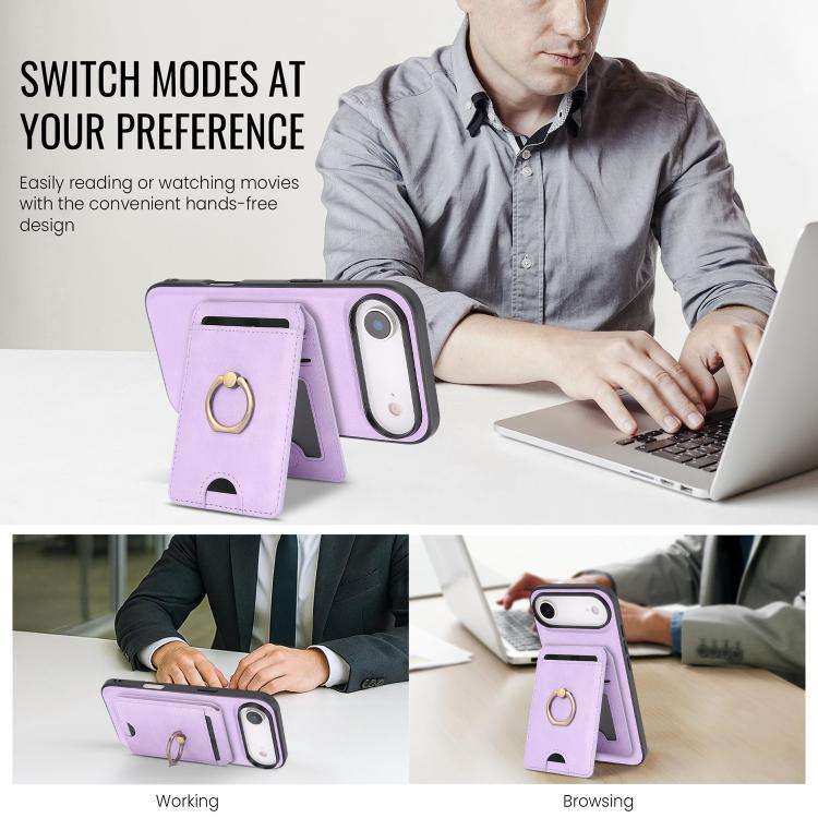 For iPhone 17 Air Kalebol Strong MagSafe Ring Magnetic Card Bag Holder Leather Phone Case(Purple) - iPhone 17 Air Cases by Kalebol | Online Shopping UK | buy2fix
