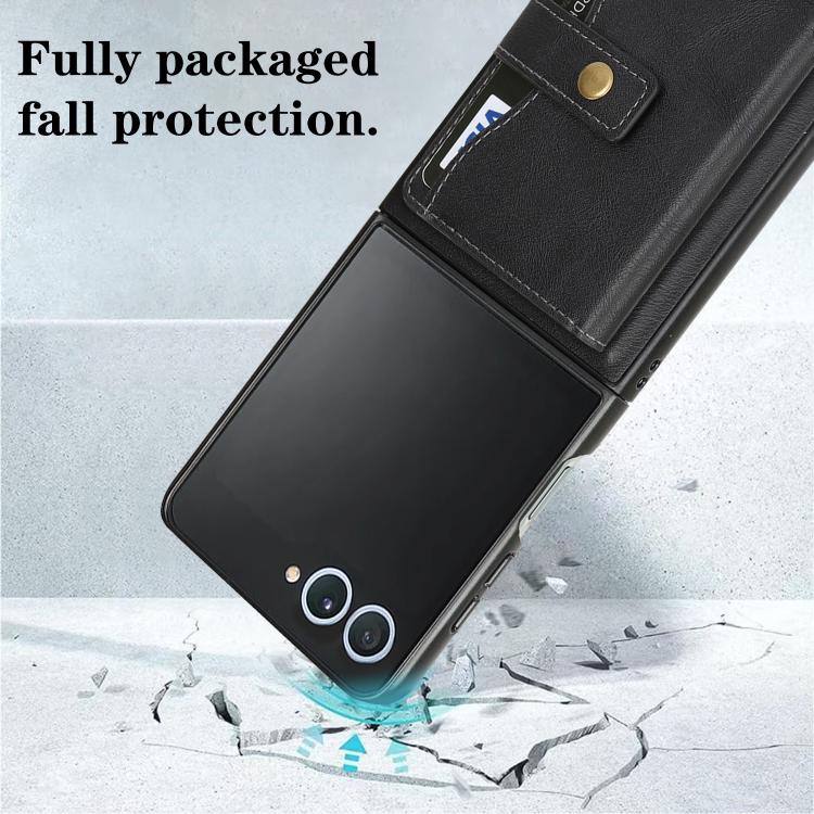 For Samsung Galaxy Z Flip7 Kalebol Magnetic Button Card Bag MagSafe Ring Leather Phone Case(Black) - Galaxy Z Flip7 5G Cases by Kalebol | Online Shopping UK | buy2fix