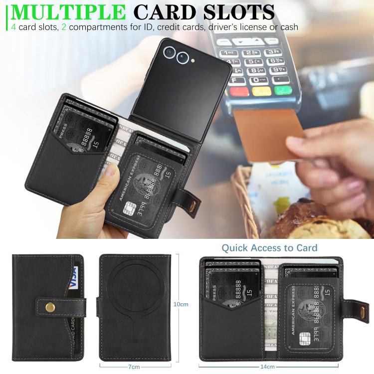 For Samsung Galaxy Z Flip7 Kalebol Magnetic Button Card Bag MagSafe Ring Leather Phone Case(Black) - Galaxy Z Flip7 5G Cases by Kalebol | Online Shopping UK | buy2fix