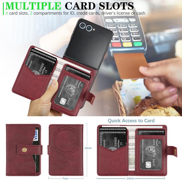 For Samsung Galaxy Z Flip7 Kalebol Magnetic Button Card Bag MagSafe Ring Leather Phone Case(Red) - Galaxy Z Flip7 5G Cases by Kalebol | Online Shopping UK | buy2fix