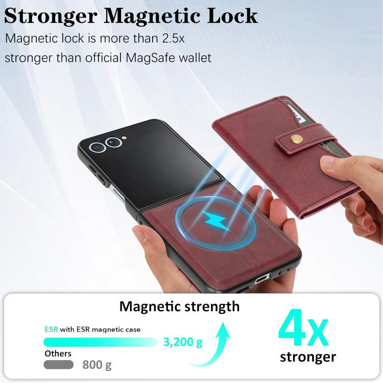 For Samsung Galaxy Z Flip7 Kalebol Magnetic Button Card Bag MagSafe Ring Leather Phone Case(Red) - Galaxy Z Flip7 5G Cases by Kalebol | Online Shopping UK | buy2fix