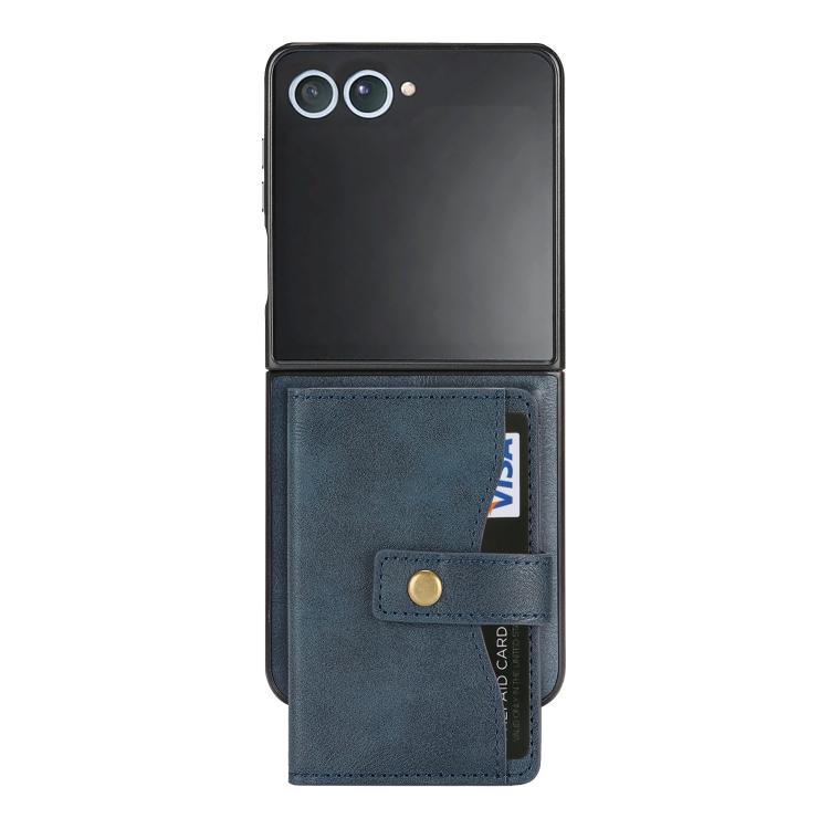 For Samsung Galaxy Z Flip7 Kalebol Magnetic Button Card Bag MagSafe Ring Leather Phone Case(Blue) - Galaxy Z Flip7 5G Cases by Kalebol | Online Shopping UK | buy2fix