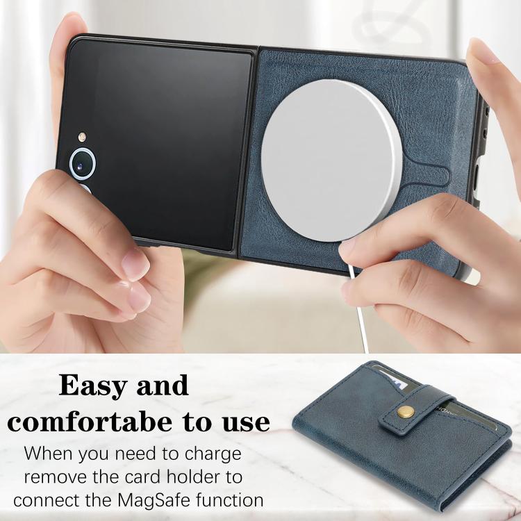 For Samsung Galaxy Z Flip7 Kalebol Magnetic Button Card Bag MagSafe Ring Leather Phone Case(Blue) - Galaxy Z Flip7 5G Cases by Kalebol | Online Shopping UK | buy2fix