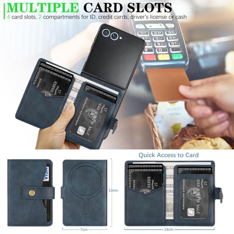 For Samsung Galaxy Z Flip7 Kalebol Magnetic Button Card Bag MagSafe Ring Leather Phone Case(Blue) - Galaxy Z Flip7 5G Cases by Kalebol | Online Shopping UK | buy2fix