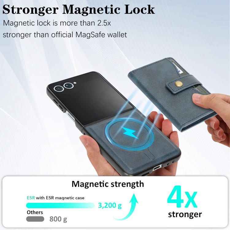 For Samsung Galaxy Z Flip7 Kalebol Magnetic Button Card Bag MagSafe Ring Leather Phone Case(Blue) - Galaxy Z Flip7 5G Cases by Kalebol | Online Shopping UK | buy2fix