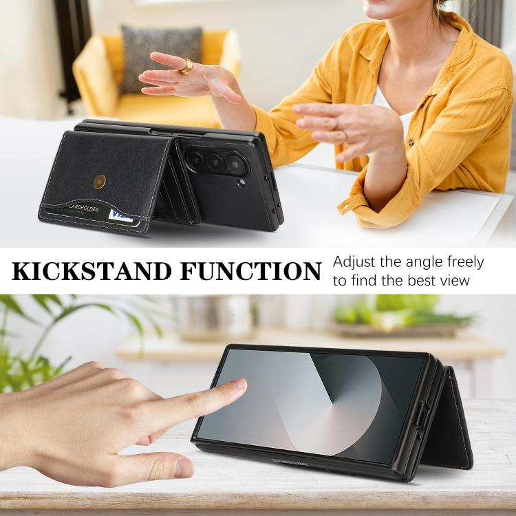 For Samsung Galaxy Z Fold7 Kalebol Magnetic Button Card Bag MagSafe Ring Leather Phone Case(Black) - Galaxy Z Fold7 5G Cases by Kalebol | Online Shopping UK | buy2fix