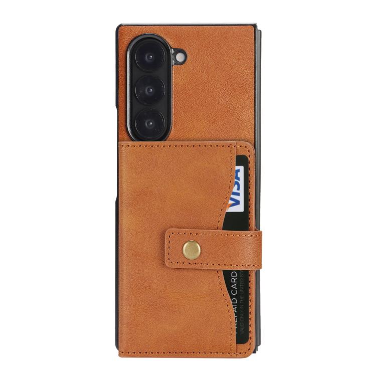 For Samsung Galaxy Z Fold7 Kalebol Magnetic Button Card Bag MagSafe Ring Leather Phone Case(Brown) - Galaxy Z Fold7 5G Cases by Kalebol | Online Shopping UK | buy2fix