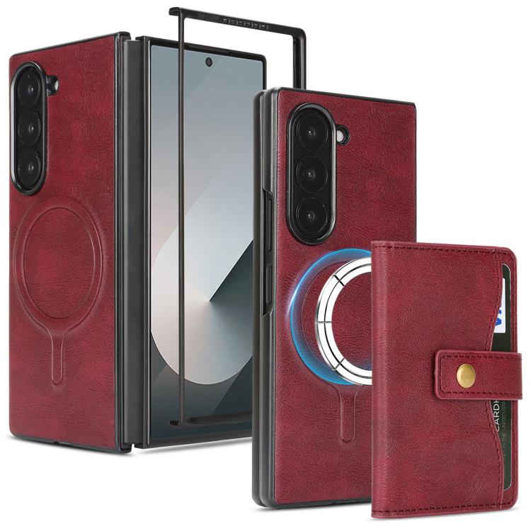 For Samsung Galaxy Z Fold7 Kalebol Magnetic Button Card Bag MagSafe Ring Leather Phone Case(Red) - Galaxy Z Fold7 5G Cases by Kalebol | Online Shopping UK | buy2fix