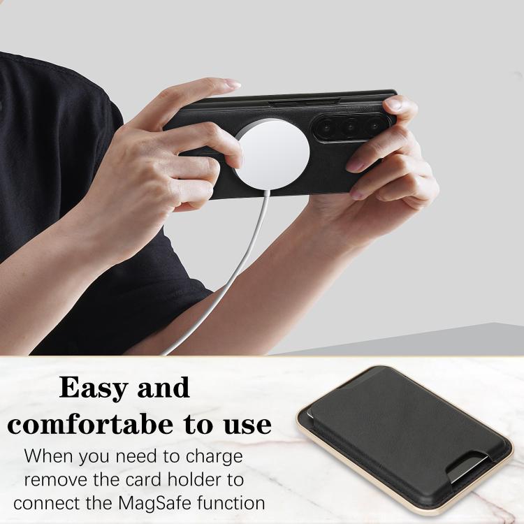 For Samsung Galaxy Z Fold7 Kalebol Slim MagSafe Ring Magnetic Card Bag Leather Phone Case(Black) - Galaxy Z Fold7 5G Cases by Kalebol | Online Shopping UK | buy2fix