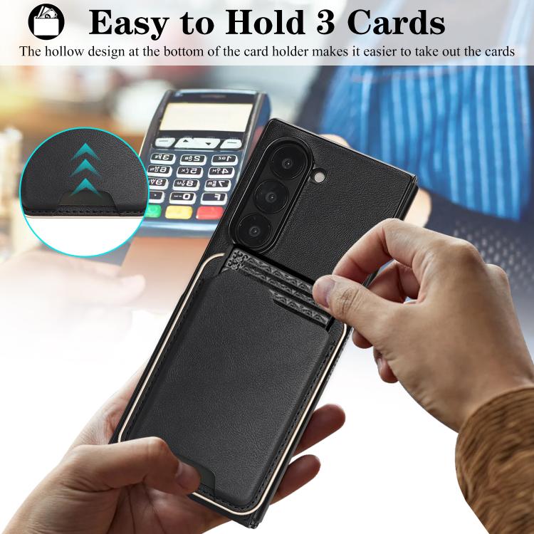 For Samsung Galaxy Z Fold7 Kalebol Slim MagSafe Ring Magnetic Card Bag Leather Phone Case(Black) - Galaxy Z Fold7 5G Cases by Kalebol | Online Shopping UK | buy2fix