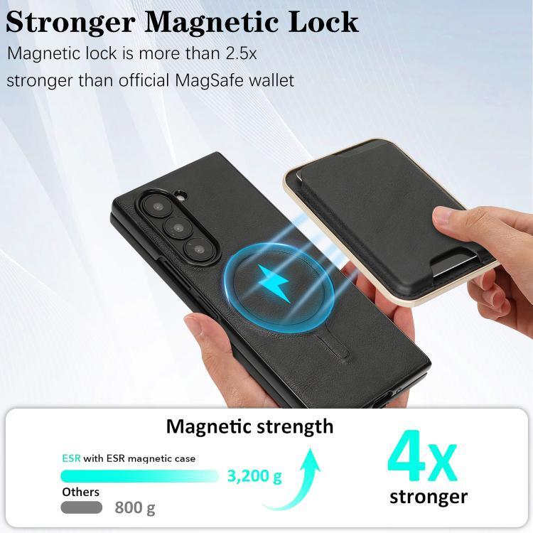 For Samsung Galaxy Z Fold7 Kalebol Slim MagSafe Ring Magnetic Card Bag Leather Phone Case(Black) - Galaxy Z Fold7 5G Cases by Kalebol | Online Shopping UK | buy2fix