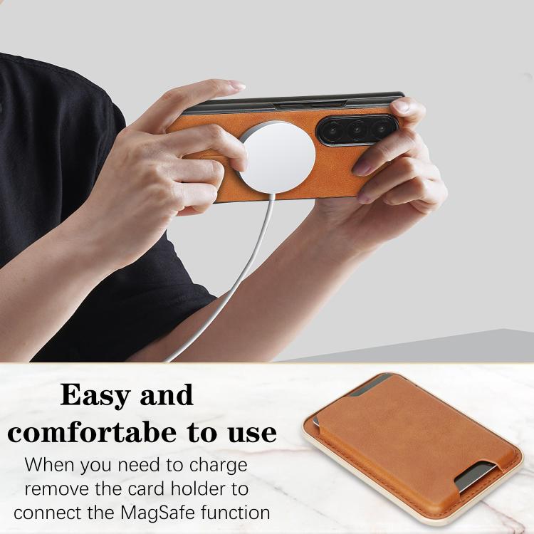 For Samsung Galaxy Z Fold7 Kalebol Slim MagSafe Ring Magnetic Card Bag Leather Phone Case(Brown) - Galaxy Z Fold7 5G Cases by Kalebol | Online Shopping UK | buy2fix