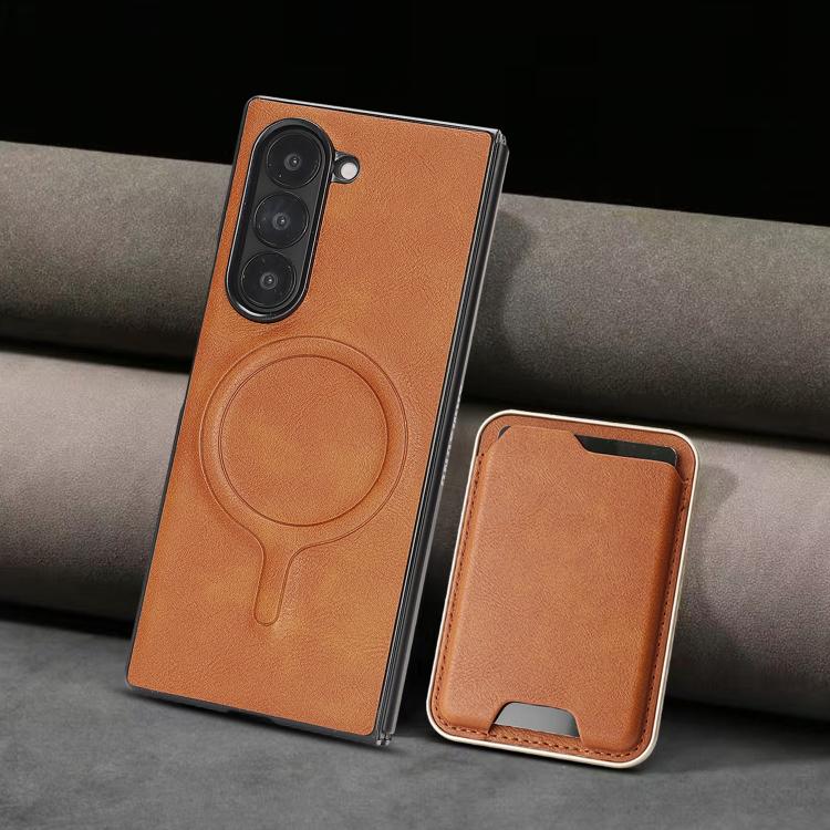 For Samsung Galaxy Z Fold7 Kalebol Slim MagSafe Ring Magnetic Card Bag Leather Phone Case(Brown) - Galaxy Z Fold7 5G Cases by Kalebol | Online Shopping UK | buy2fix