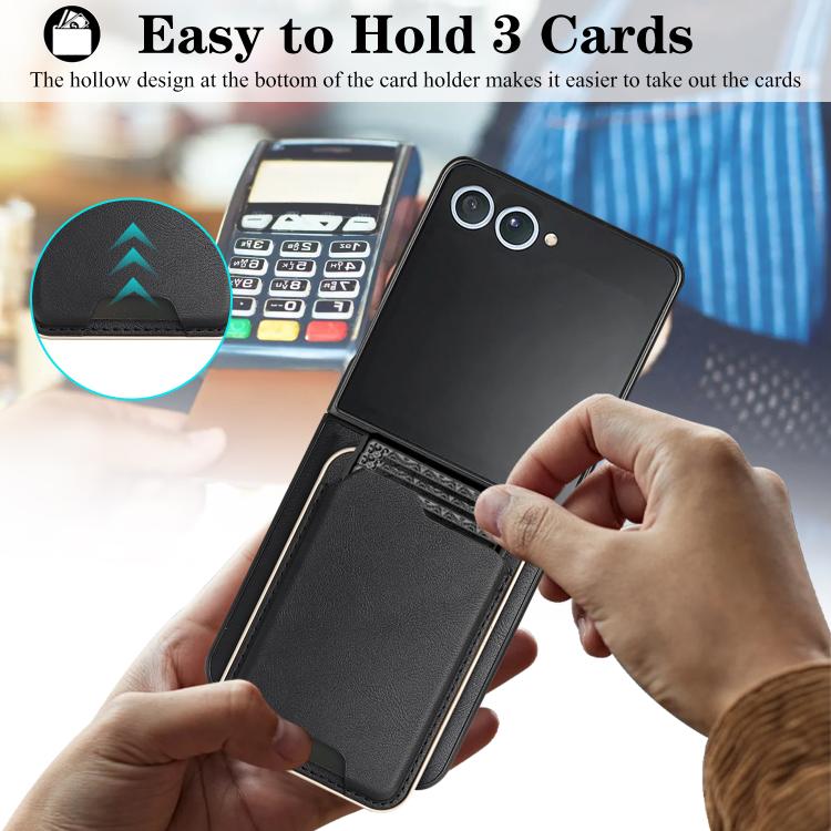 For Samsung Galaxy Z Flip7 Kalebol Slim MagSafe Ring Magnetic Card Bag Leather Phone Case(Black) - Galaxy Z Flip7 5G Cases by Kalebol | Online Shopping UK | buy2fix