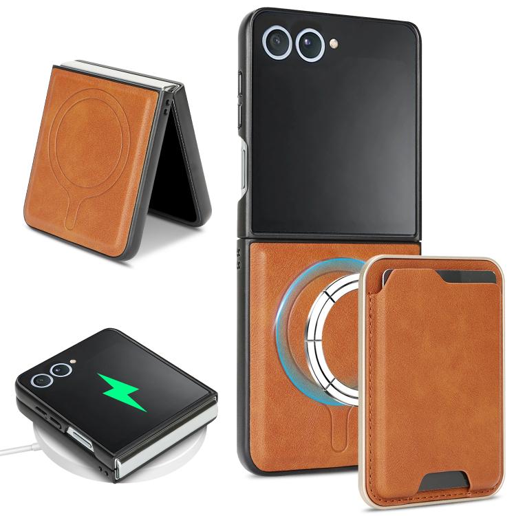 For Samsung Galaxy Z Flip7 Kalebol Slim MagSafe Ring Magnetic Card Bag Leather Phone Case(Brown) - Galaxy Z Flip7 5G Cases by Kalebol | Online Shopping UK | buy2fix