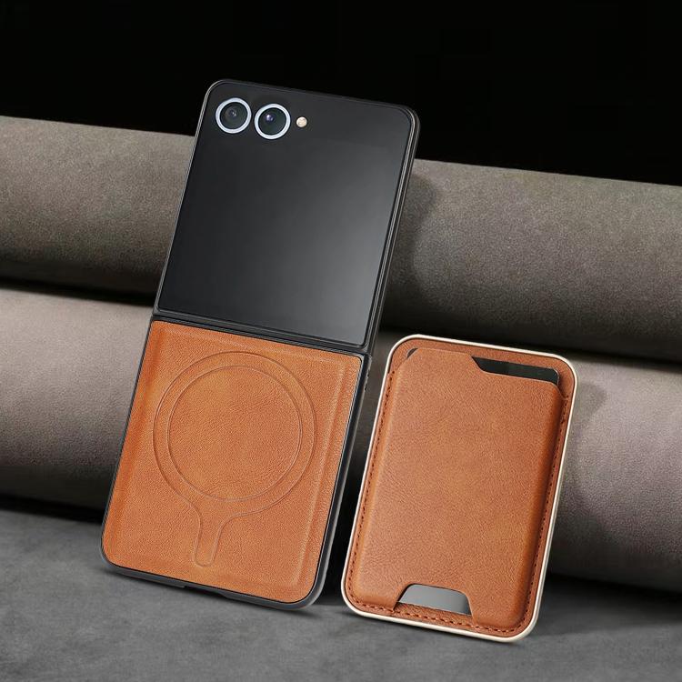 For Samsung Galaxy Z Flip7 Kalebol Slim MagSafe Ring Magnetic Card Bag Leather Phone Case(Brown) - Galaxy Z Flip7 5G Cases by Kalebol | Online Shopping UK | buy2fix