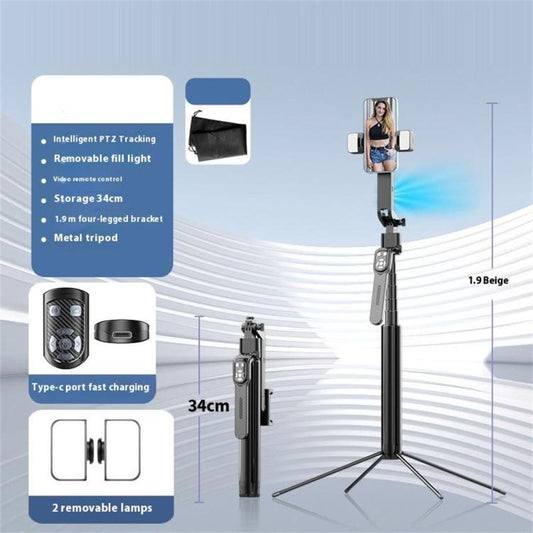 Q530TK Portable Metal Phone Stand Selfie Stick Expandable Auto Face Tracking Tripod with Dual Fill Light - Selfie Light by buy2fix | Online Shopping UK | buy2fix