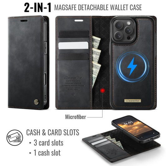 For iPhone 16 Pro Max CaseMe C49 MagSafe RFID Blocking Detachable Wallet Leather Phone Case(Black) - iPhone 16 Pro Max Cases by CaseMe | Online Shopping UK | buy2fix