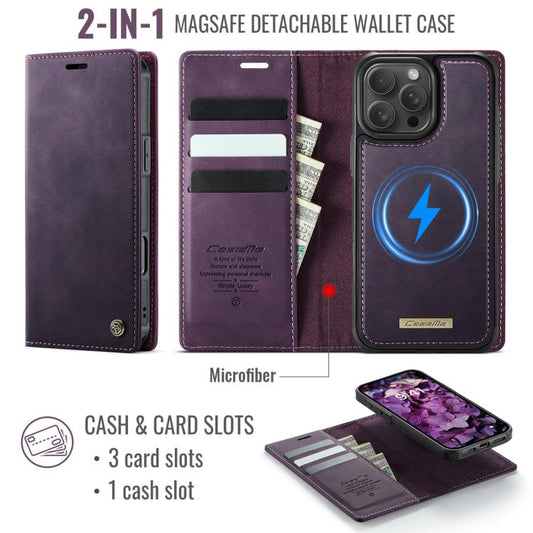 For iPhone 16 Pro Max CaseMe C49 MagSafe RFID Blocking Detachable Wallet Leather Phone Case(Purple) - iPhone 16 Pro Max Cases by CaseMe | Online Shopping UK | buy2fix
