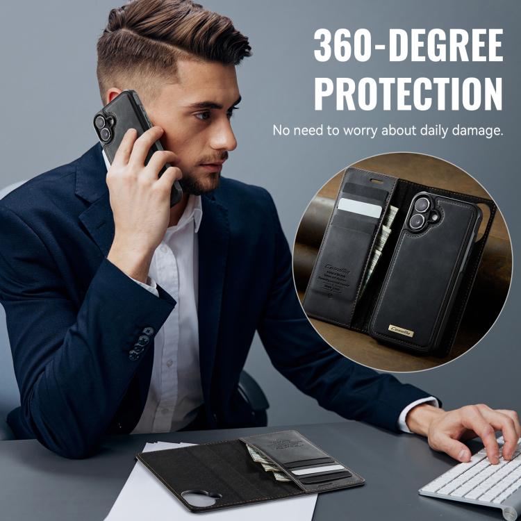For iPhone 16 Plus CaseMe C49 MagSafe RFID Blocking Detachable Wallet Leather Phone Case(Black) - iPhone 16 Plus Cases by CaseMe | Online Shopping UK | buy2fix
