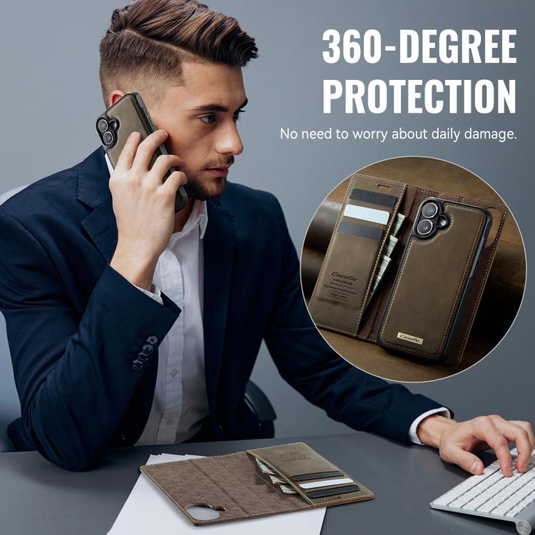 For iPhone 16 Plus CaseMe C49 MagSafe RFID Blocking Detachable Wallet Leather Phone Case(Coffee) - iPhone 16 Plus Cases by CaseMe | Online Shopping UK | buy2fix