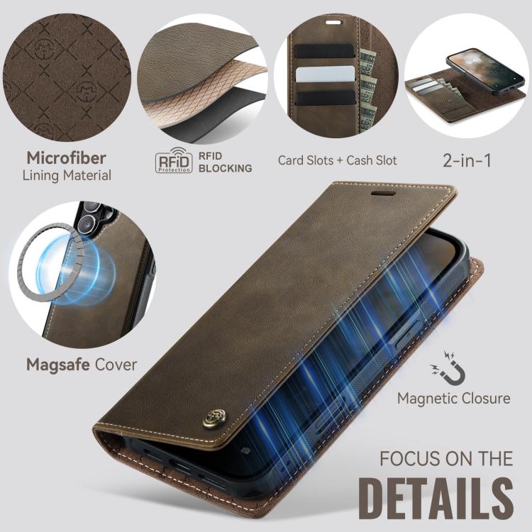 For iPhone 16 Plus CaseMe C49 MagSafe RFID Blocking Detachable Wallet Leather Phone Case(Coffee) - iPhone 16 Plus Cases by CaseMe | Online Shopping UK | buy2fix