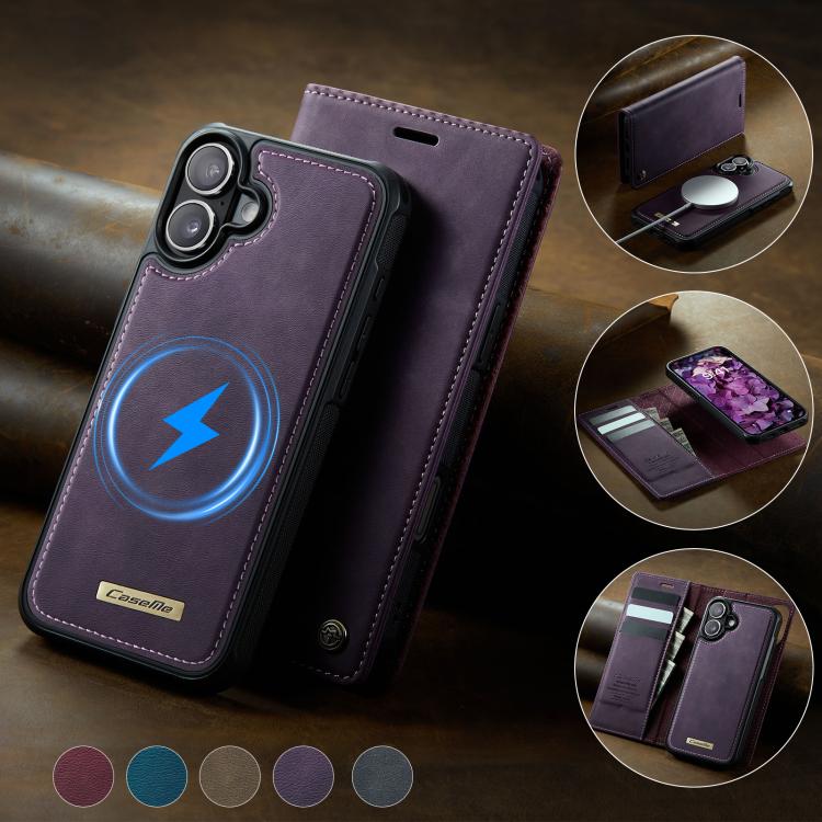 For iPhone 16 Plus CaseMe C49 MagSafe RFID Blocking Detachable Wallet Leather Phone Case(Purple) - iPhone 16 Plus Cases by CaseMe | Online Shopping UK | buy2fix