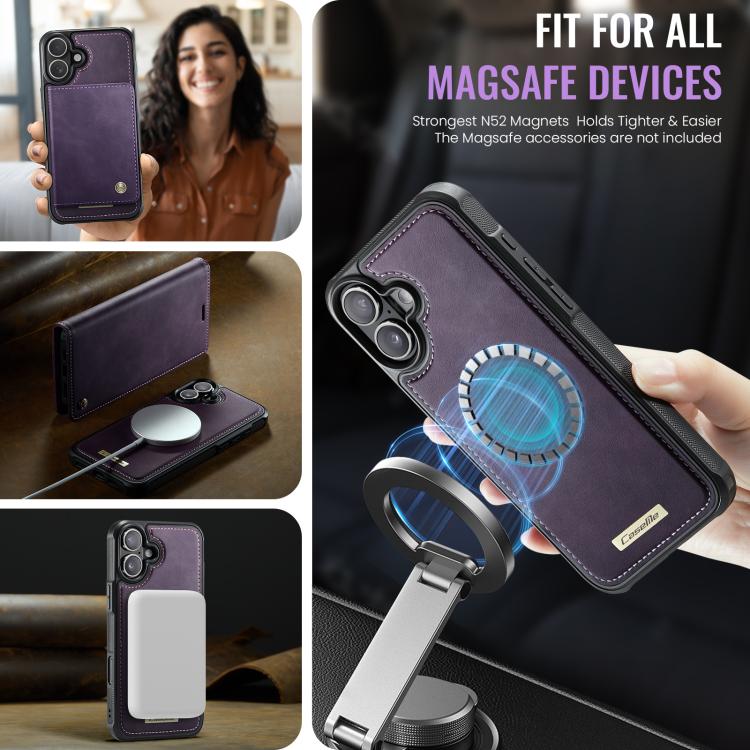 For iPhone 16 Plus CaseMe C49 MagSafe RFID Blocking Detachable Wallet Leather Phone Case(Purple) - iPhone 16 Plus Cases by CaseMe | Online Shopping UK | buy2fix