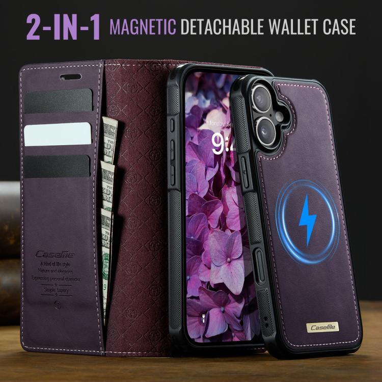 For iPhone 16 Plus CaseMe C49 MagSafe RFID Blocking Detachable Wallet Leather Phone Case(Purple) - iPhone 16 Plus Cases by CaseMe | Online Shopping UK | buy2fix