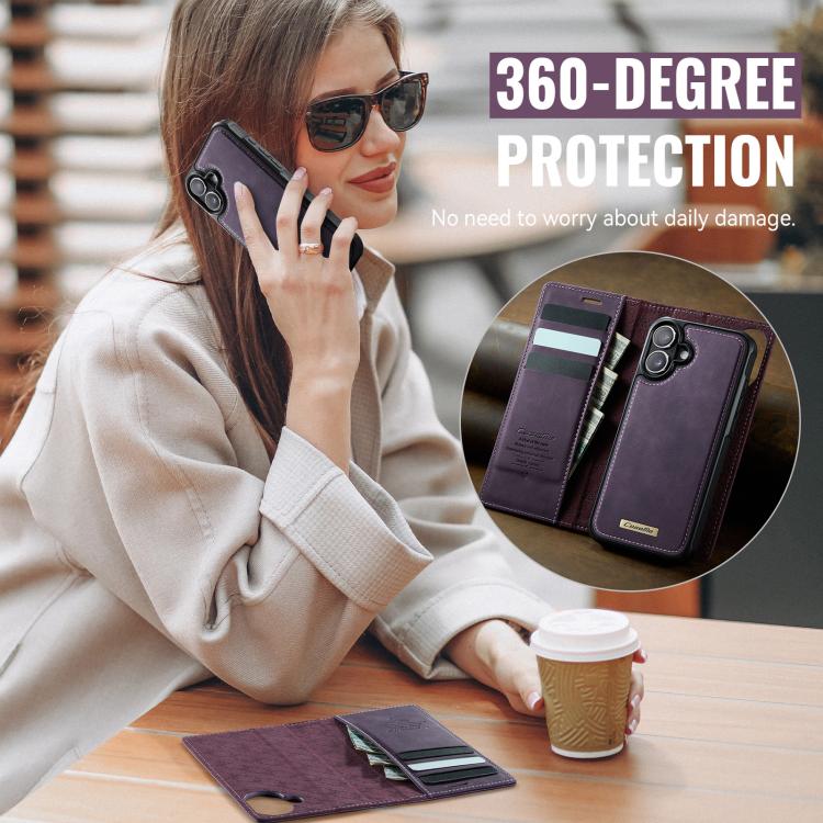 For iPhone 16 Plus CaseMe C49 MagSafe RFID Blocking Detachable Wallet Leather Phone Case(Purple) - iPhone 16 Plus Cases by CaseMe | Online Shopping UK | buy2fix