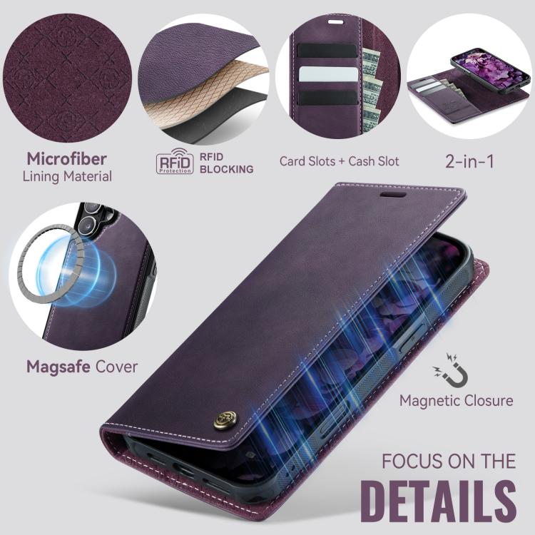For iPhone 16 Plus CaseMe C49 MagSafe RFID Blocking Detachable Wallet Leather Phone Case(Purple) - iPhone 16 Plus Cases by CaseMe | Online Shopping UK | buy2fix