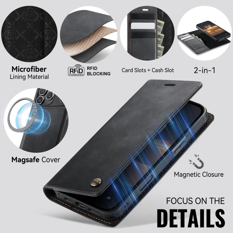 For iPhone 17 Pro CaseMe C49 MagSafe RFID Blocking Detachable Wallet Leather Phone Case(Black) - iPhone 17 Pro Cases by CaseMe | Online Shopping UK | buy2fix