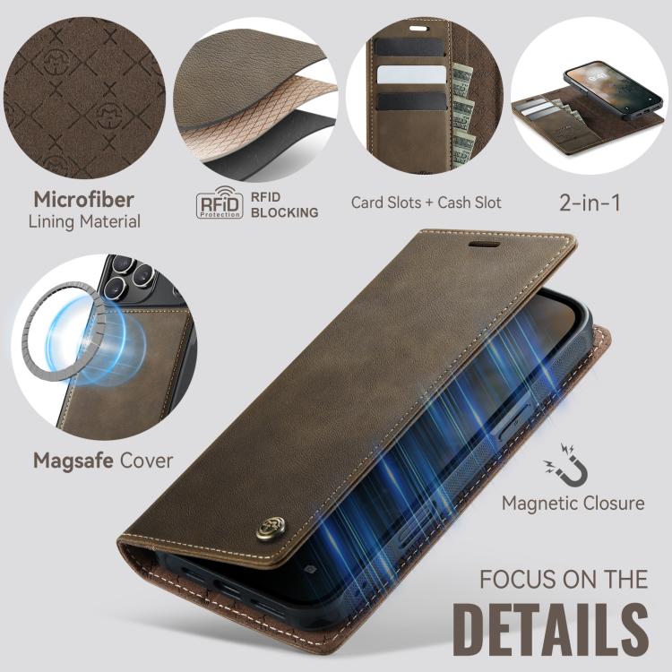 For iPhone 17 Pro CaseMe C49 MagSafe RFID Blocking Detachable Wallet Leather Phone Case(Coffee) - iPhone 17 Pro Cases by CaseMe | Online Shopping UK | buy2fix