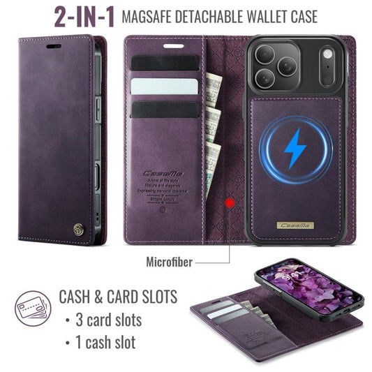 For iPhone 17 Pro CaseMe C49 MagSafe RFID Blocking Detachable Wallet Leather Phone Case(Purple) - iPhone 17 Pro Cases by CaseMe | Online Shopping UK | buy2fix