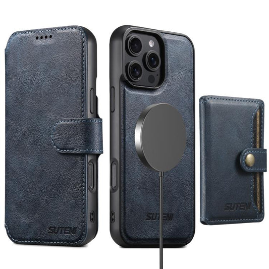 For iPhone 16 Suteni Q05S1 3-in-1 Detachable Wallet MagSafe Leather Phone Case(Blue) - iPhone 16 Cases by Suteni | Online Shopping UK | buy2fix
