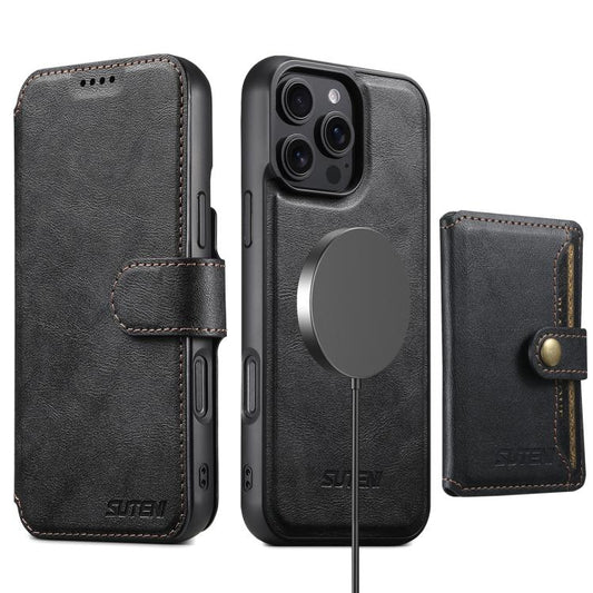 For iPhone 16 Pro Suteni Q05S1 3-in-1 Detachable Wallet MagSafe Leather Phone Case(Black) - iPhone 16 Pro Cases by Suteni | Online Shopping UK | buy2fix
