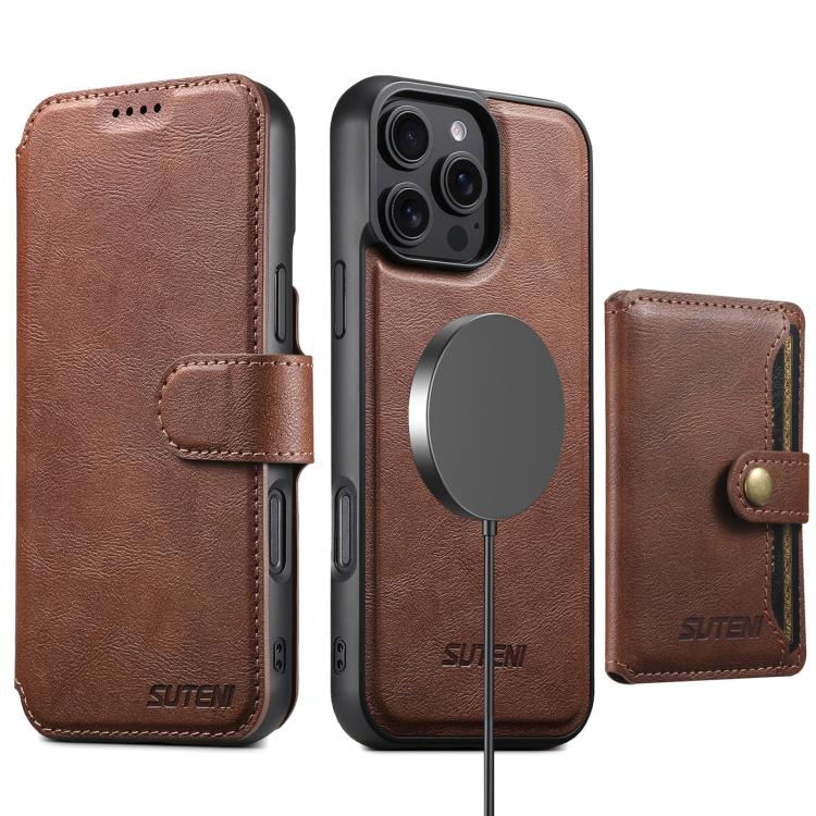 For iPhone 16 Pro Suteni Q05S1 3-in-1 Detachable Wallet MagSafe Leather Phone Case(Brown) - iPhone 16 Pro Cases by Suteni | Online Shopping UK | buy2fix