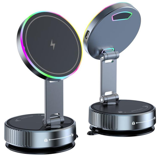 K3 With Colorful Light Rotating Magnetic Car Wireless Charging Vacuum Sucker Phone Stand - Wireless Charger Holders by buy2fix | Online Shopping UK | buy2fix
