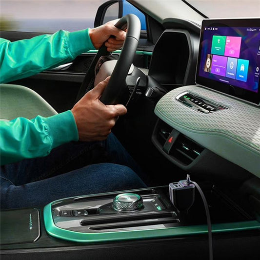 GC15 With Dual Retractable Type-C Cables Real Time Voltage Monitor Fast Charging Car Charger - Car Charger by buy2fix | Online Shopping UK | buy2fix