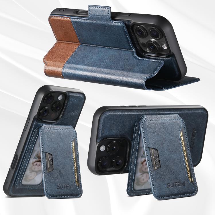 For iPhone 16 Pro Suteni Q06S3 3-in-1 Splicing Detachable Vertical Flip Wallet MagSafe Leather Phone Case(Blue) - iPhone 16 Pro Cases by Suteni | Online Shopping UK | buy2fix