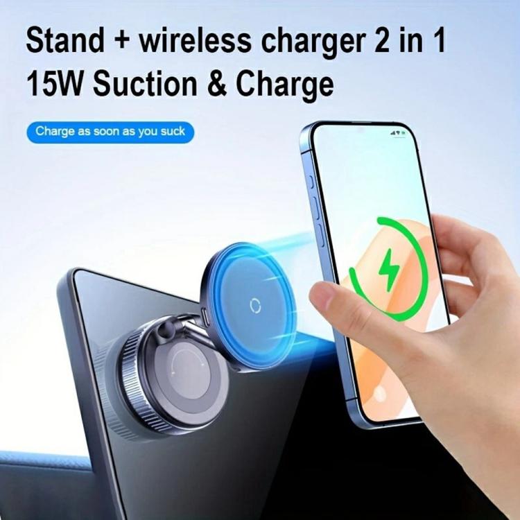 X68W 15W Wireless Charging Vacuum Suction Cup Foldable Car Dashboard Magnetic Phone Holder(White) - Wireless Charger Holders by buy2fix | Online Shopping UK | buy2fix
