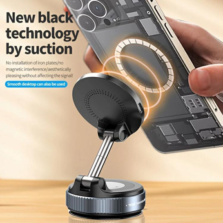 X68W 15W Wireless Charging Vacuum Suction Cup Foldable Car Dashboard Magnetic Phone Holder(Black) - Wireless Charger Holders by buy2fix | Online Shopping UK | buy2fix